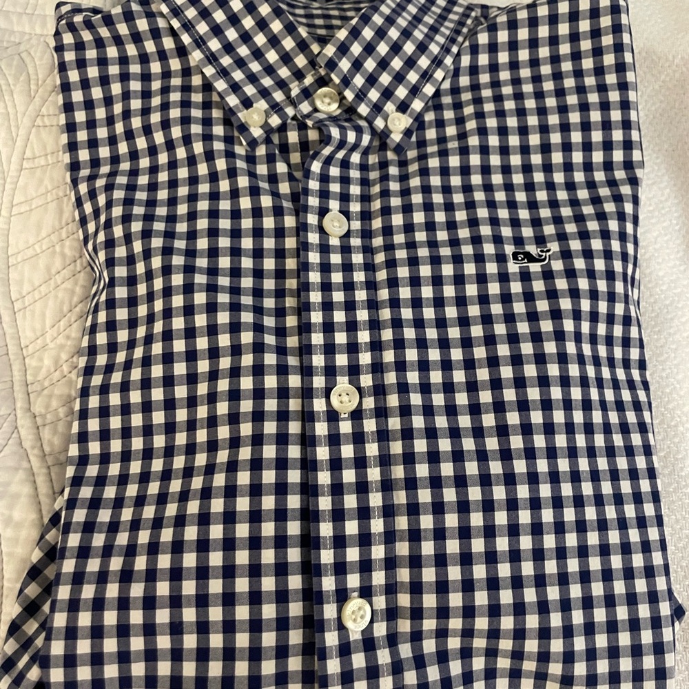 Vineyard Vines Navy and White Gingham Shirt